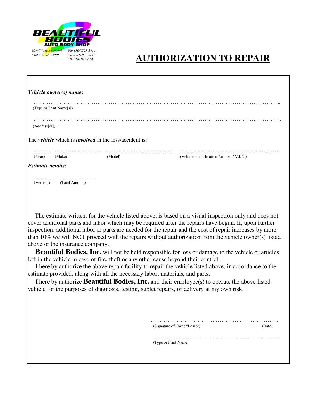 Authorization to repair